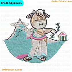 Cow With Attire And Accessories Embroidery Design 20