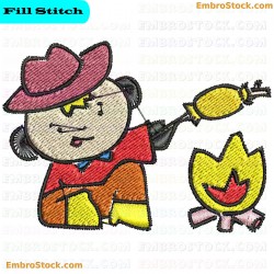 Cowboy Cooking Over Fire Embroidery Design 5