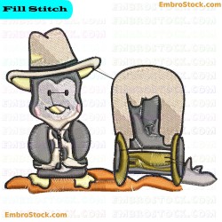 Cowboy Penguins Embroidery Design 3