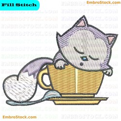 Cozy Kitten In Cup Embroidery Design 9