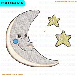 Crescent Moon And Two Stars Embroidery Design 6