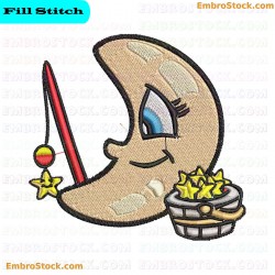 Crescent Moon Fishing For Stars Embroidery Design 7