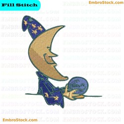 Crescent Moon Holding Crystal Earth Embroidery Design 5