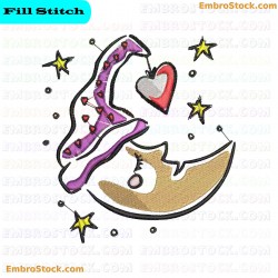 Crescent Moon With Hat And Stars Embroidery Design 3