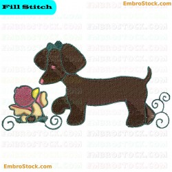 Curly Dachshund Embroidery Design 3