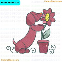 Curly Dachshund Embroidery Design 5