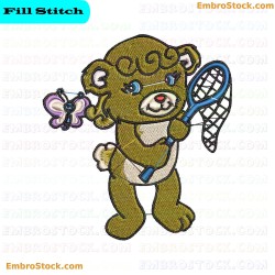 Cute Bear Playing With Butterfly Embroidery Design 1