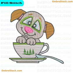 Cute Puppy In A Teacup Embroidery Design 1