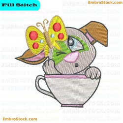 Cute Puppy In Teacup Embroidery Design 7