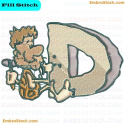 D Letter With Caveman Embroidery Design 4