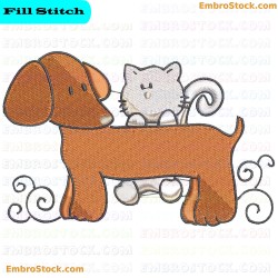 Dachshund And Cat Embroidery Design 4