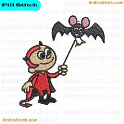 Devil Baby Playing With Bat Embroidery Design 2