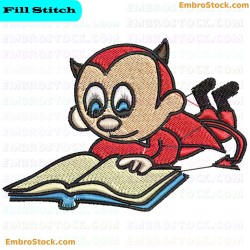 Devil Baby Reading Book Embroidery Design 6