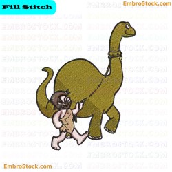 Dinosaur And Prehistoric Human Embroidery Design 4