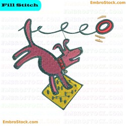 Dog Playing With Frisbee Embroidery Design 5