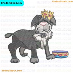 Dog With Flowers Embroidery Design 1