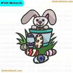 Easter Bunny And Colorful Eggs Embroidery Design 32