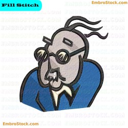 Elderly Man Wearing Glasses Embroidery Design 5