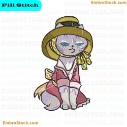 Elegant Cat In Fancy Dress Embroidery Design 7