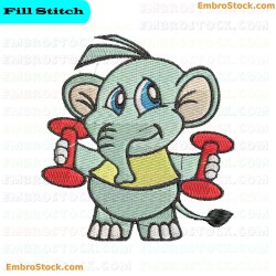 Elephant Lifting Weights Embroidery Design 9