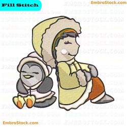 Eskimo Character And Penguin Embroidery Design 4