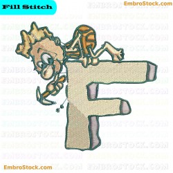 F In Caveman Style Embroidery Design 6