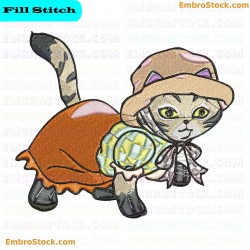 Fancy Dressed Kitten Embroidery Design 4