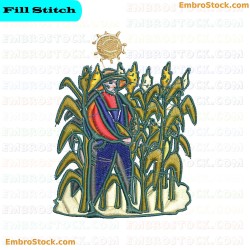 Farmer In Cornfield Embroidery Design 7