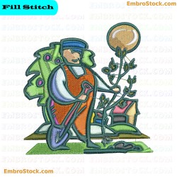 Farmer Tending To Plants Embroidery Design 31