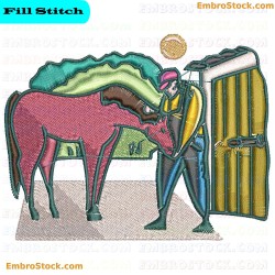 Featuring Person And Horse Embroidery Design 5