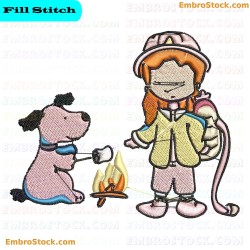 Firefighter Character And Roasting Dog Embroidery Design 8