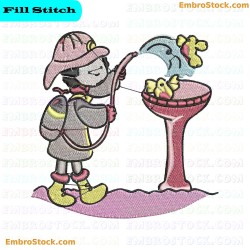 Firefighter Extinguishing Fire Embroidery Design 10