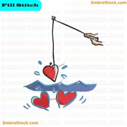 Fishing For Hearts Embroidery Design 1