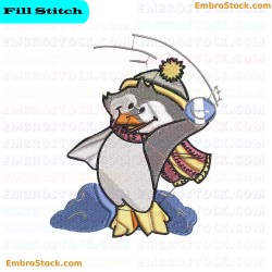 Fishing Penguin Embroidery Design 15