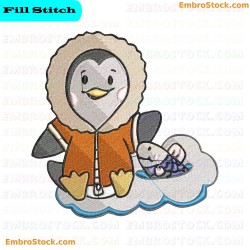 Fishing Penguin Embroidery Design 9