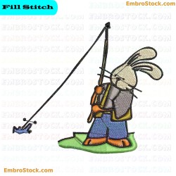 Fishing Rabbit Embroidery Design 10