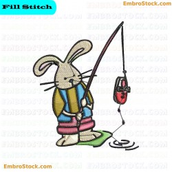 Fishing Rabbit Embroidery Design 1