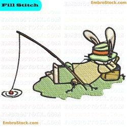 Fishing Rabbit Embroidery Design 2