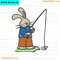 Fishing Rabbit Embroidery Design 5