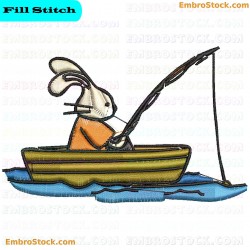 Fishing Rabbit Embroidery Design 6