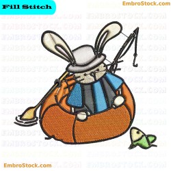 Fishing Rabbit Embroidery Design 9