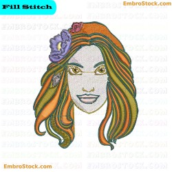 Floral Lady Profile Embroidery Design 4