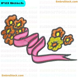 Flowers With Pink Ribbon Embroidery Design 17