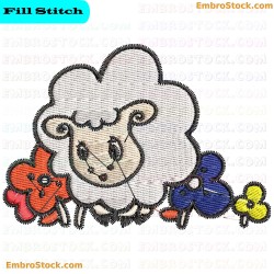 For Sheep And Flowers Embroidery Design 12