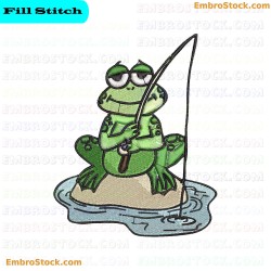 Frog Fishing Embroidery Design 25