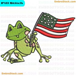 Frog Holding American Flag Embroidery Design 15