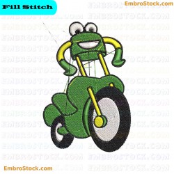 Frog On Scooter Embroidery Design 4