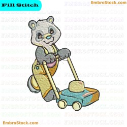 Gardening Bear Mowing The Lawn Embroidery Design 9