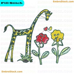 Giraffe And Flowers Embroidery Design 2