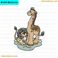 Giraffe And Lion Cub Embroidery Design 32